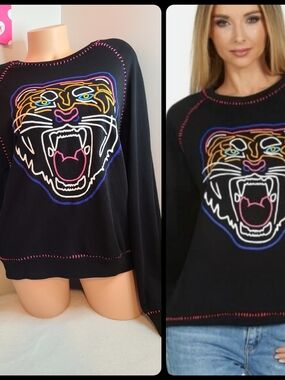 Lauren Moshi Limited Edition Jocelyn Neon Line Tiger Pullover Size XS